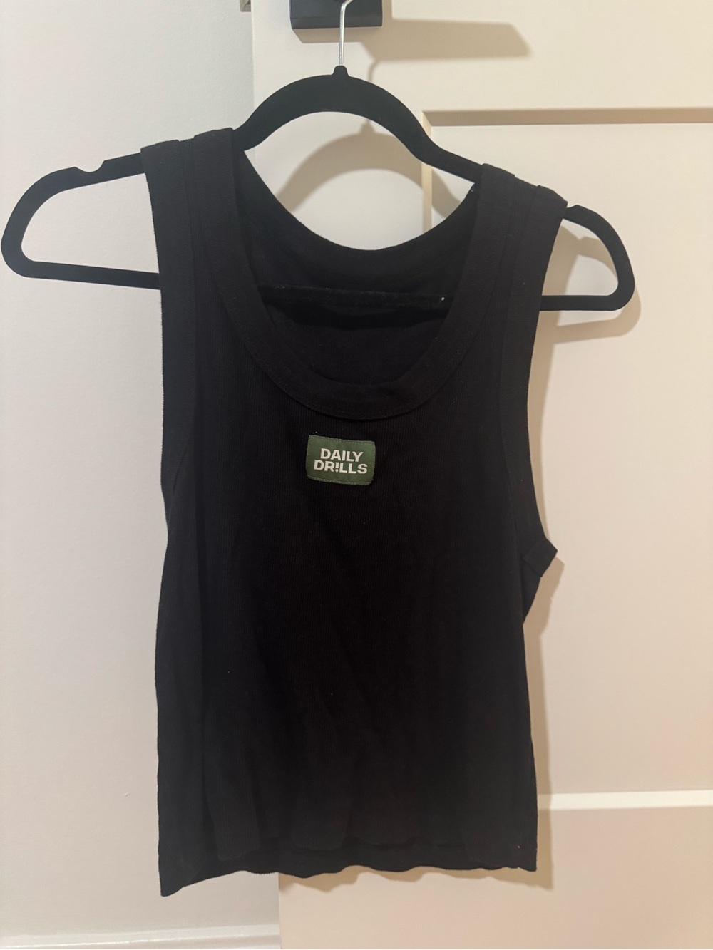 Daily Drills Black Ribbed Tank with Front Patch